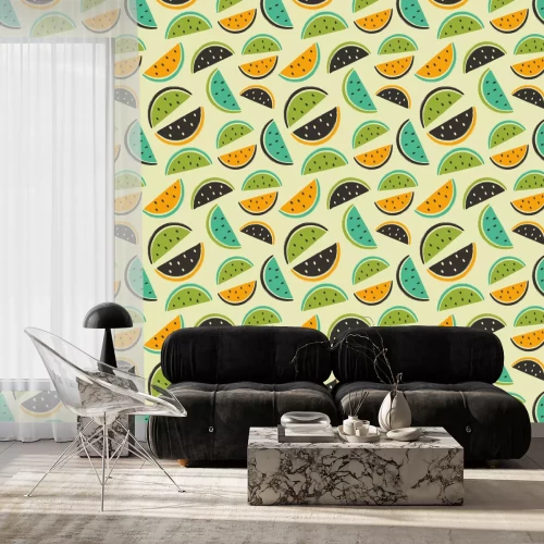 Behang Abuzas in ingetogen kleuren op een beige achtergrond