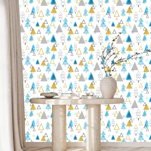 Behang Driehoekige bomen in verschillende kleuren