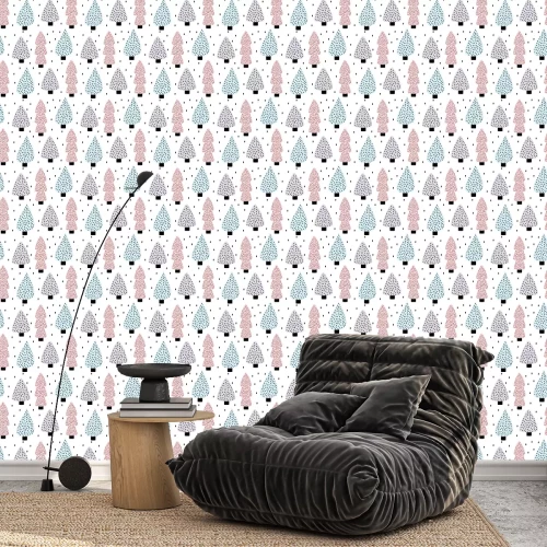 Behang Kleurrijk bos in Scandinavische stijl