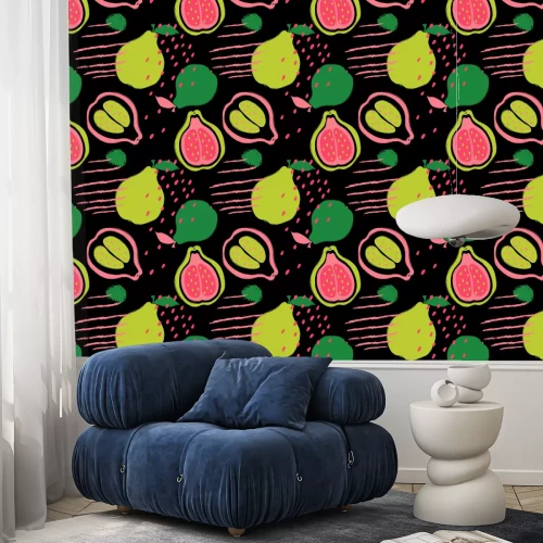 Behang Peren op een zwarte achtergrond met geometrische vormen