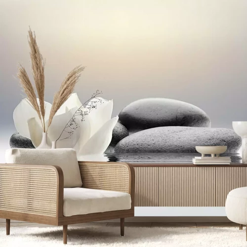 Sticker Witte bloem en stenen ondergedompeld in water