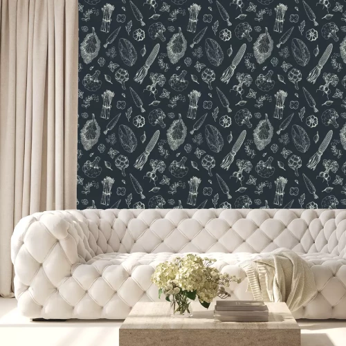 Behang Groenten op een donkere achtergrond in sepia