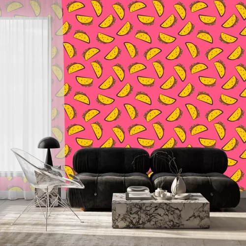 Behang Cartoon taco op een roze achtergrond