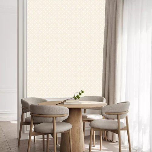 Behang Beige motief met witte verbonden stippen