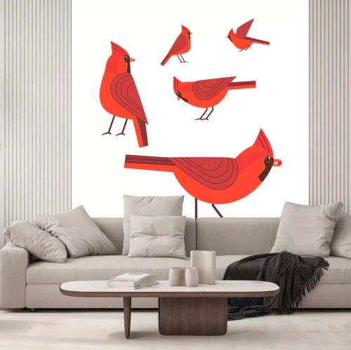 Sticker Rode kardinaal vogels pictogramserie. Cartoon leuke stijl uit de vrije hand. Wintervogels van stadstuin, parkencollectie. Gestileerd dierenembleem. Element voor banner achtergrond. Vectorontwerp van r