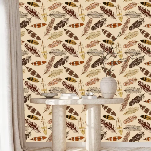 Behang Vogelveren in de kleuren van de natuur