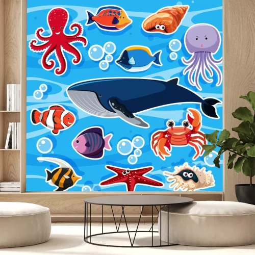 Sticker Stickersjabloon met veel zeedieren