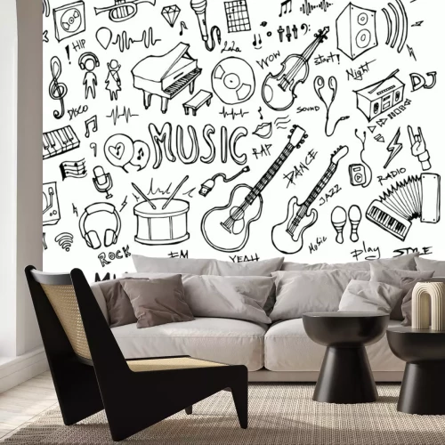 Sticker Set van muziek illustratie Hand getrokken doodle schets lijn vector eps10