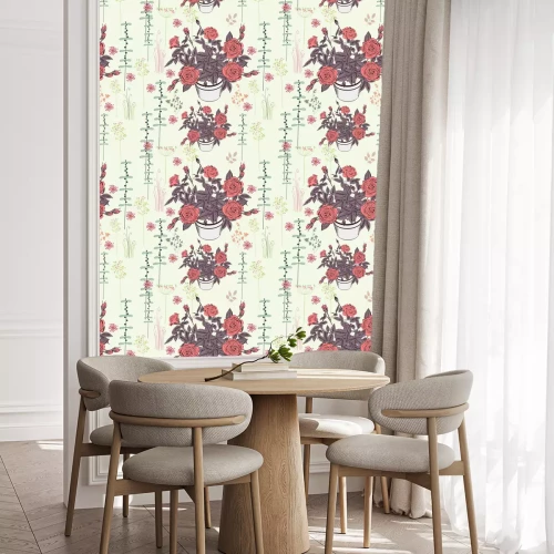 Behang Rozen rood in pot retro afbeelding