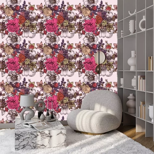 Behang Kleurrijke rozen in de kleuren roze en paars