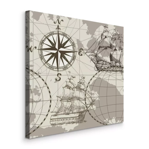 Canvas Zeilschepen en de windroos op de kaart