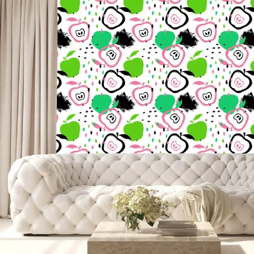 Behang Roze en groene appels op een witte achtergrond
