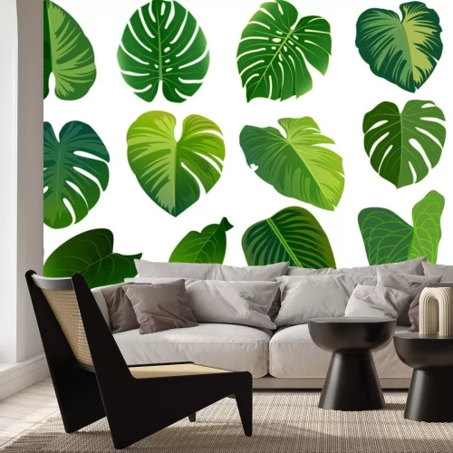 Sticker Zomer, lente bladeren instellen. Groen plat pictogram. vector, geïsoleerd op wit