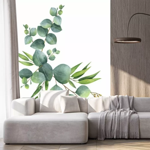 Sticker Waterverf vectorkroon met groene eucalyptusbladeren en takken.