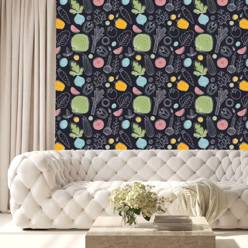 Behang Groenten in Scandinavische stijl op een donkere achtergrond