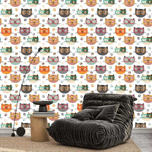 Behang Geïllustreerde katten met gekleurde brillen