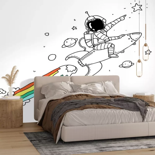 Sticker Astronaut in de ruimte op een raket