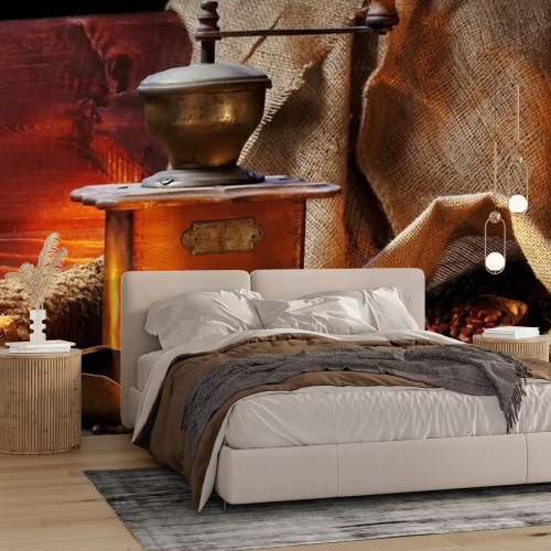 Fotobehang Oude molen en zakken koffie