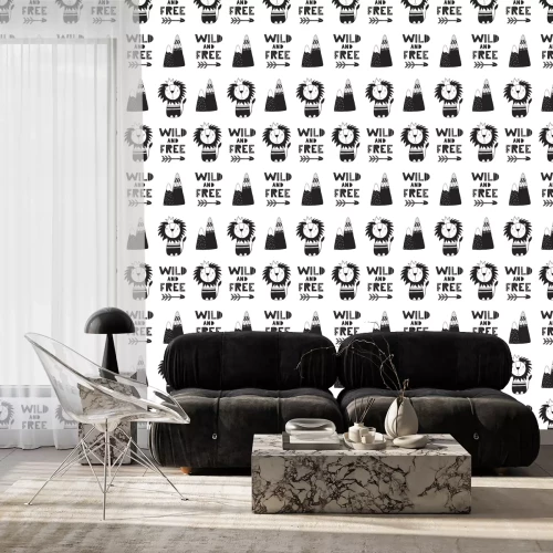 Behang De leeuwenkoning en bergen in scandinavische stijl