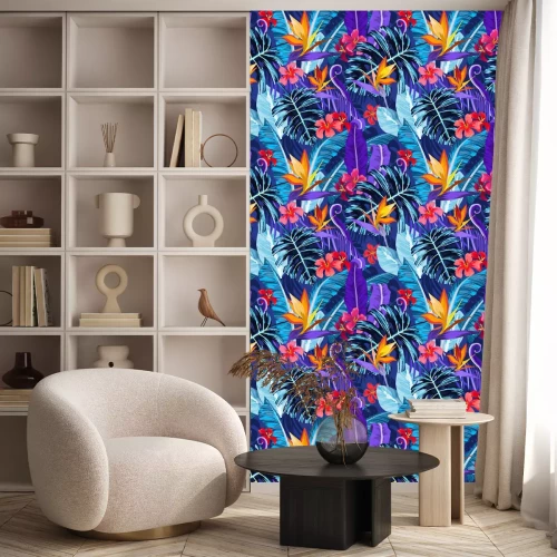 Behang Naadloos patroon met tropische bloemen en planten