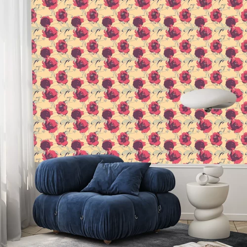 Behang Pioenrode en bordeauxrode tinten