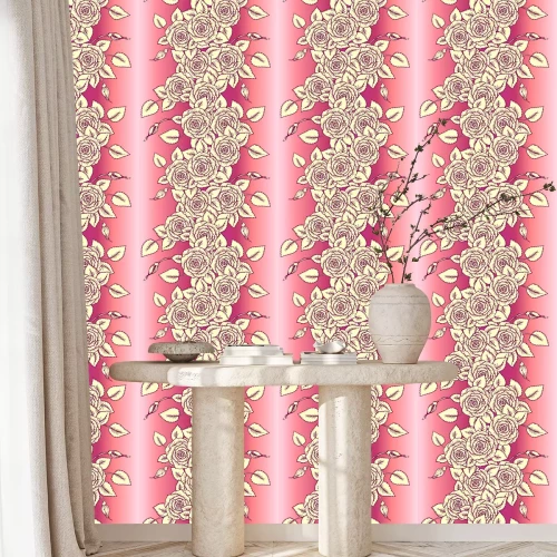 Behang Witte rozen die op roze achtergrond trekken