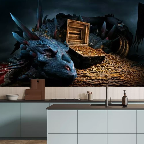 Fotobehang Fantasie draak met schat