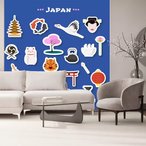 Sticker Reis naar Japan vector icons set