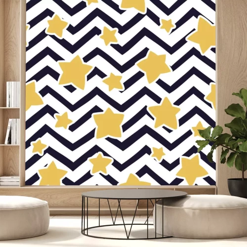 Sticker Naadloos patroon met sterren en zigzagpatroon. Vector sjabloon. Geschikt voor textiel, wallpapers, wrappers en covers geschenkverpakking.