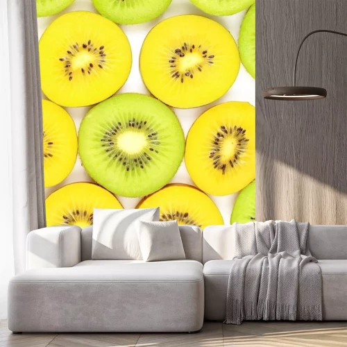 Sticker plakjes verse groene en gele kiwi fruit eten achtergrondstructuur