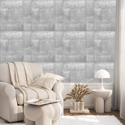 Behang Gepantserde metalen platen met klinknagels naadloze achtergrond of textuur 3d illustratie