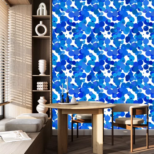 Behang Blauwe stippen op een witte achtergrond