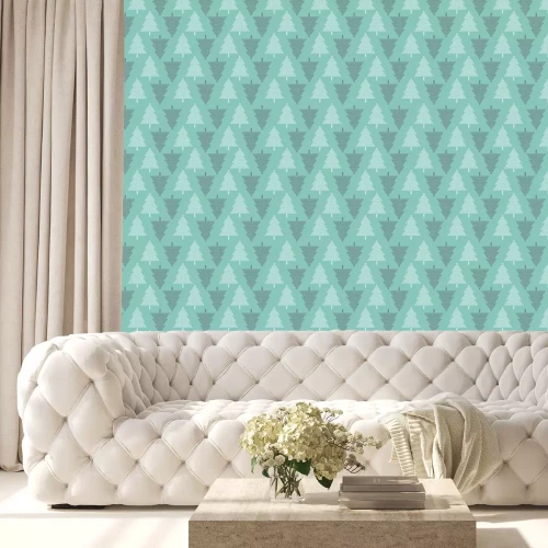 Behang Blauwe delicate kerstbomen