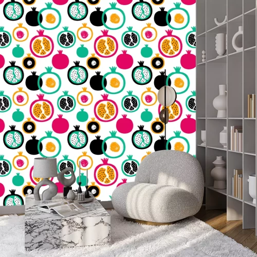 Behang Kleurrijke granaatappels in abstracte kleuren