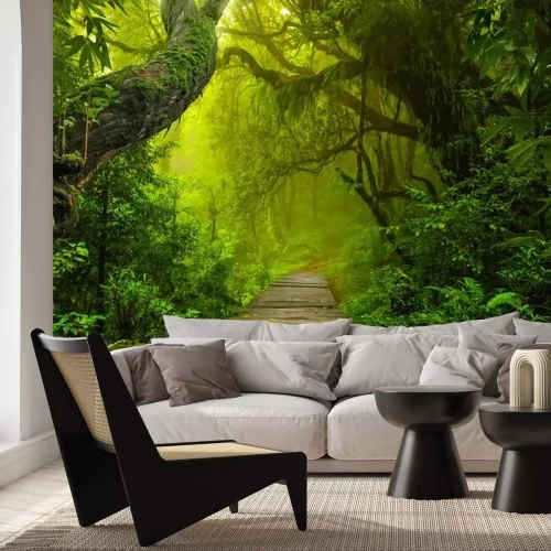 Fotobehang Het houten pad in de jungle