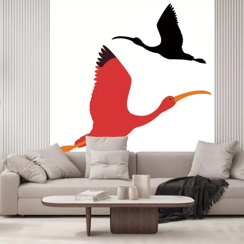 Sticker Van het de illustratie zwarte silhouet van de ibisvogel vector vlakke kant