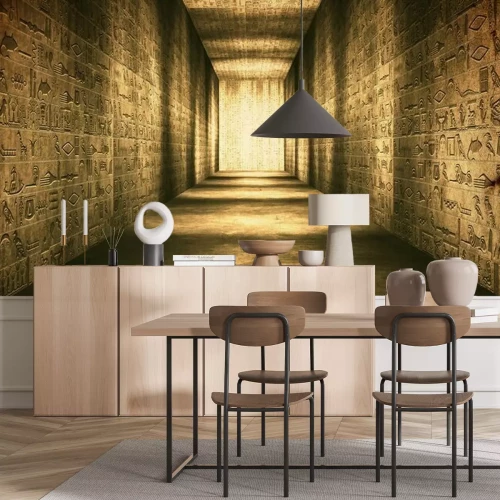 Fotobehang Egyptische tunnel hiërogliefen Corridor Vintage