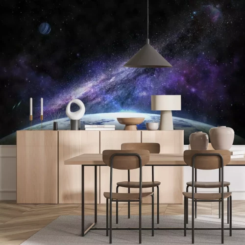 Sticker Paarse kosmos boven het oppervlak van de planeet