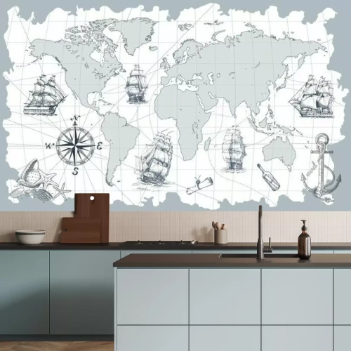 Fotobehang Een wereldkaart in nautische stijl