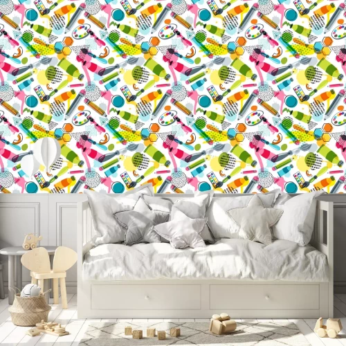 Behang Schoolpatroon met kunstbenodigdheden