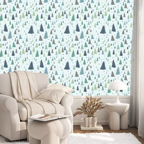 Behang Kerstmis naadloos patroon met bomen, sneeuwvlokken en sterren