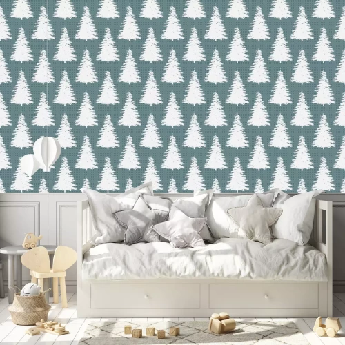 Behang Wit geschetste bomen