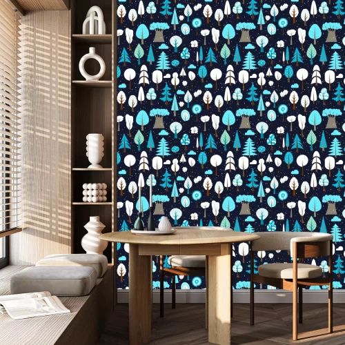 Behang Winterbos 's nachts