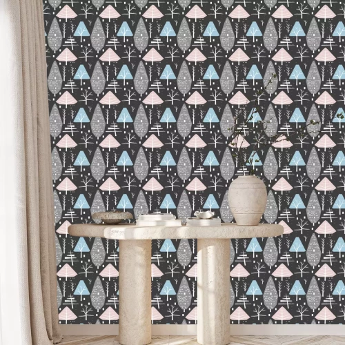 Behang Bomen en struiken in het winterbos