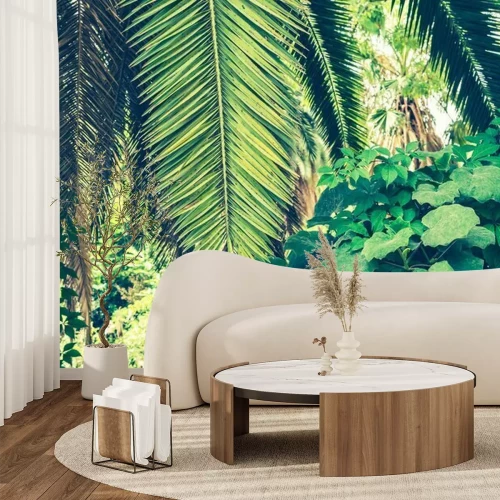 Fotobehang Tropische palmbladachtergrond