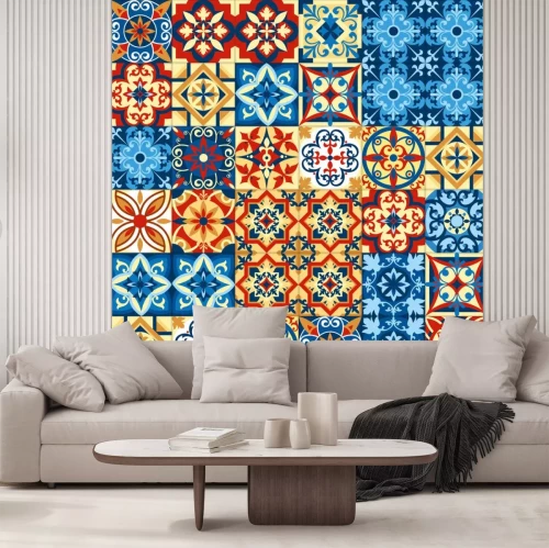 Sticker Vectorillustratie van decoratief het patroonontwerp van het tegelmozaïek in Marokkaanse stijl.