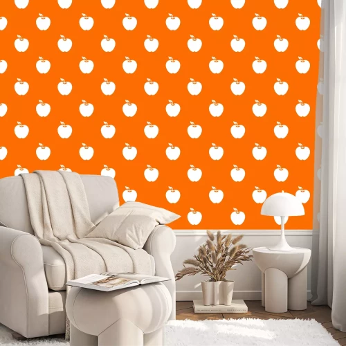 Behang Witte appels op een oranje achtergrond
