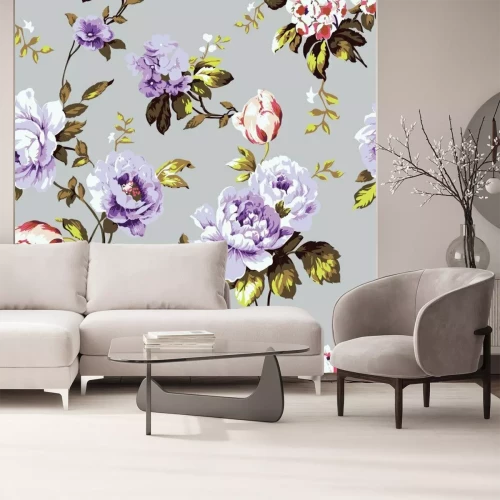 Fotobehang Paarse magnolia's in shabby chic stijl