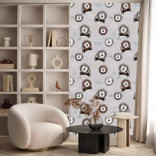 Behang Patroon met leeuwen in Scandinavische stijl
