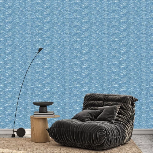 Behang Fijne blauwe golven met strepen
